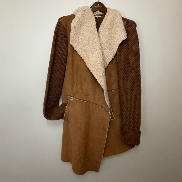 Orange Creek Jackets & Blazers - Orange Creek Sherpa Cardigan Coat M/L Brown Faux Suede Knit Boho Western Jacket
